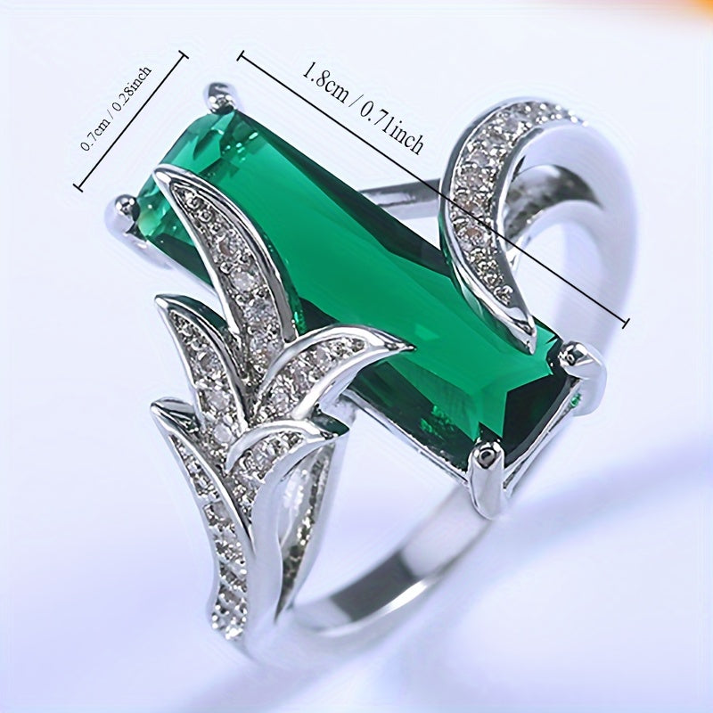 Women's Square Rainbow Topaz Silver Plated Ring Jewelry Gift