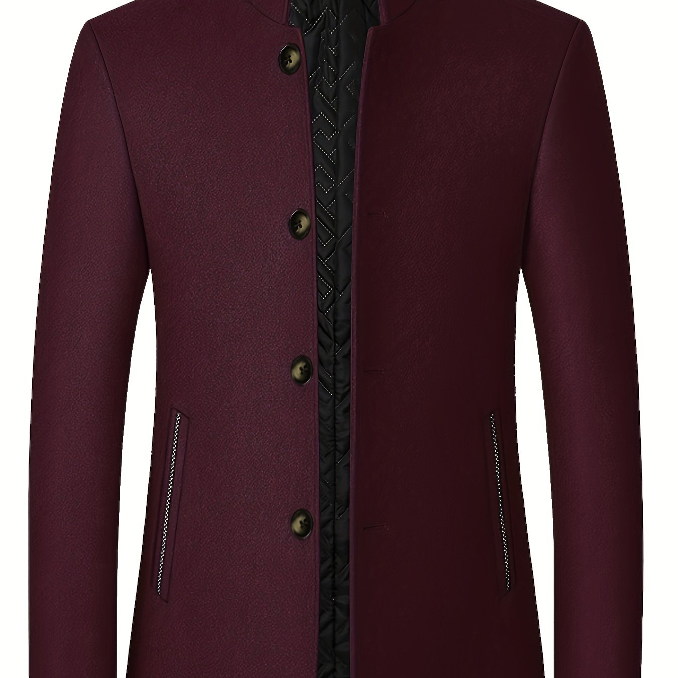 Erkaklar uchun qora rangdagi tasodifiy tweed jakketi, turli xil ko'ylaklar, tugmachali yopiq, yon cho'ntaklar va uzun yenglar bilan, kuz/qish uchun ideal. Polyester aralashmasidan tayyorlangan.