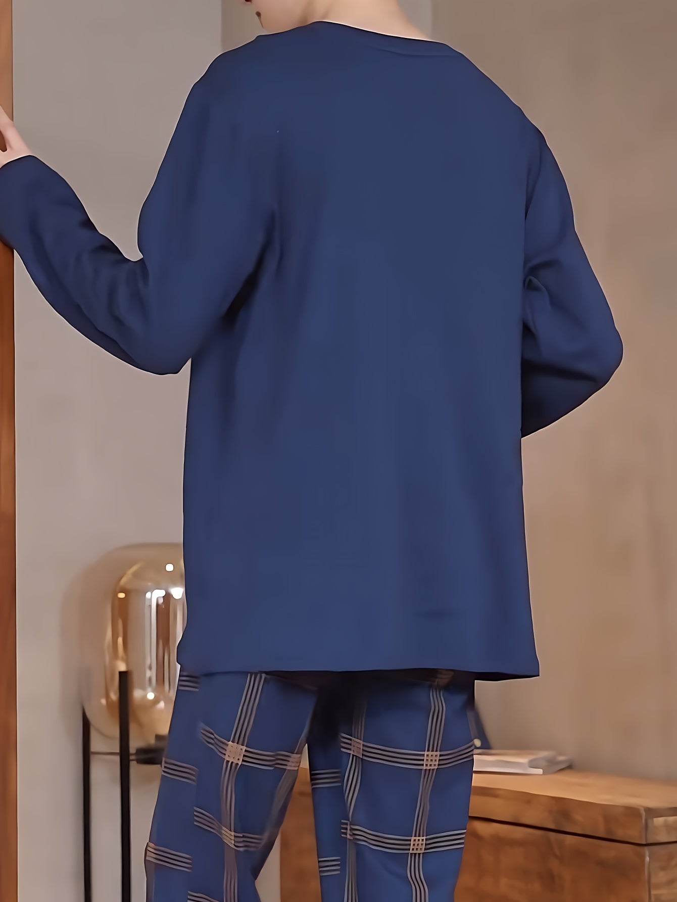 Men's Spring and Autumn Pajama Set Long Sleeve Casual Large Size Polyester Knit