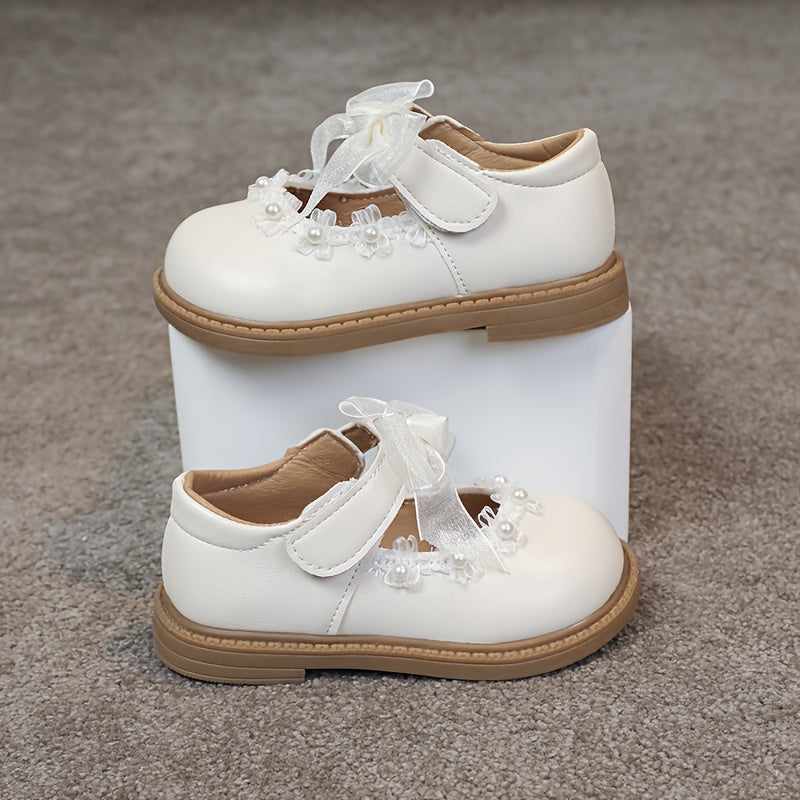 Zapatos de princesa para niñas con diseño de cuentas, encaje de red y lazo, ideales para fiestas y uso diario