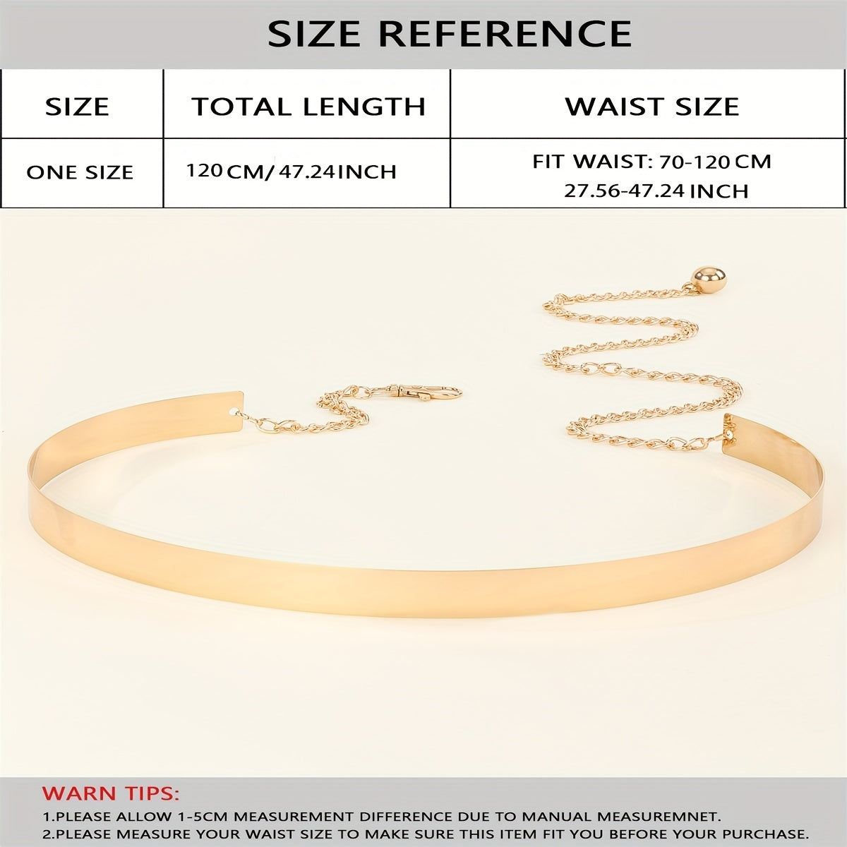 Women's Adjustable Metal Chain Belt with Gold Finish Stylish Body Jewelry Girdle