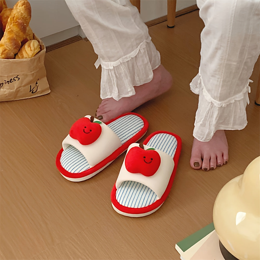 Women Soft Slippers Breathable Fabric Apple Design Indoor Footwear