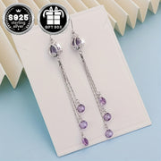Sterling Silver Pendant Earrings with Synthetic Amethyst Cubic Zirconia 2-Pair Set