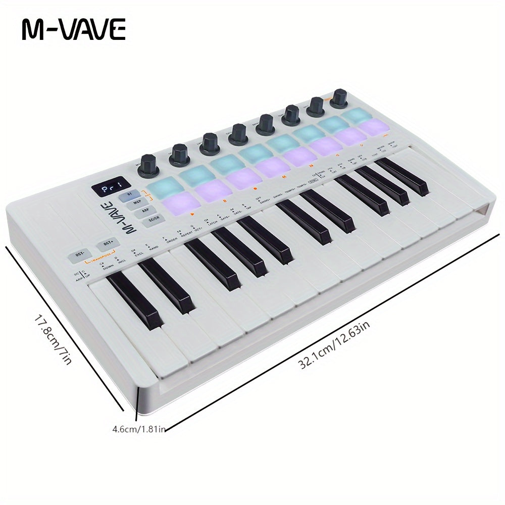 Yangi M-VAVE SMK 25 II MIDI Klaviatura, 8 ta kodlovchi, 16 ta RGB orqa chiroq, simsiz MIDI, tezlikni sezish, vibrato, teginish tasmasi, 2000mAh batareya. WINDOWS, MAC, IOS, Android bilan mos keladi.