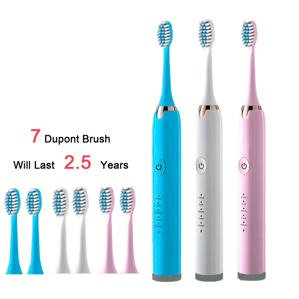 Electric Toothbrush for Adults with 6 Brush Heads Deep Cleaning Whitening Travel-Friendly