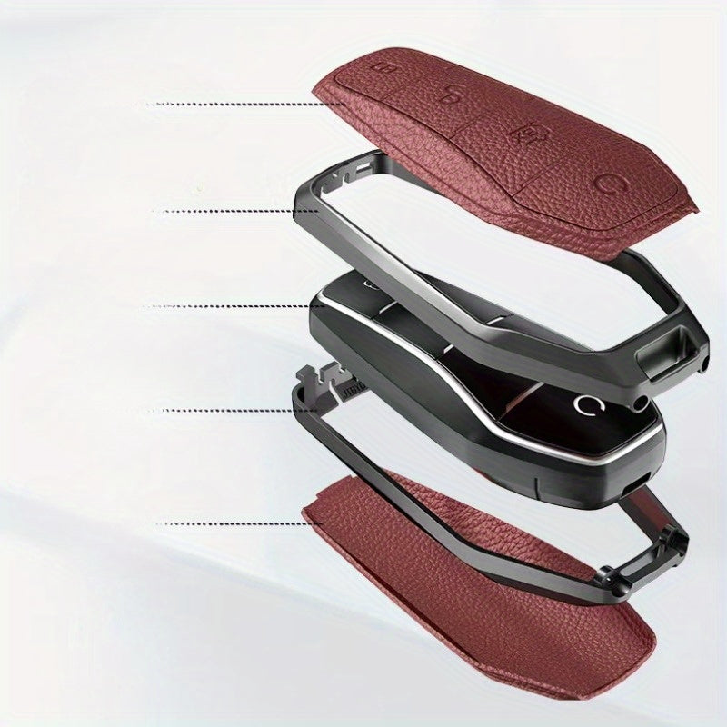 Universal Zinc Alloy PU Car Remote Key Fob Cover with Keychain for 4-Button Models