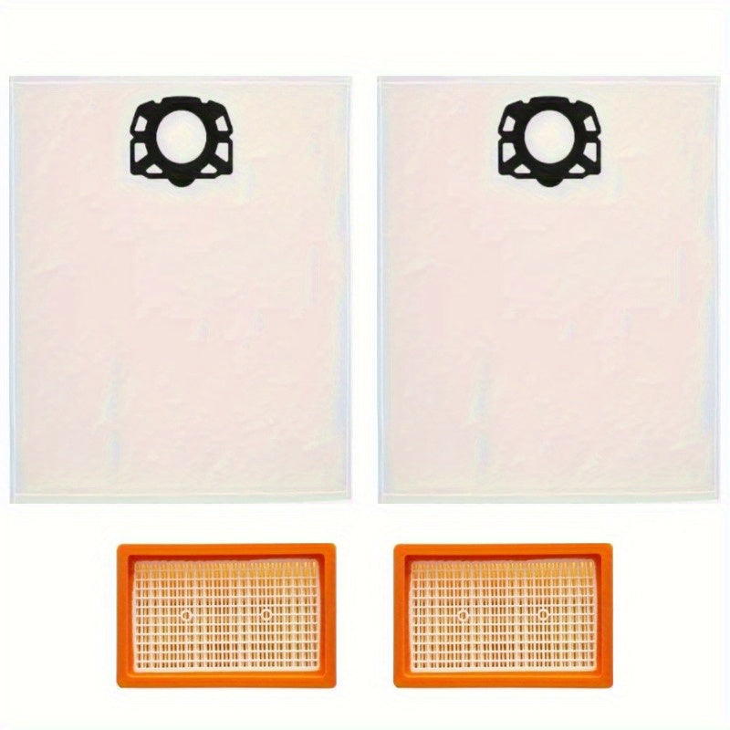 Karcher mos keladigan 4 dona vakuum aksessuarlar to'plamini qo'lga oling, bu to'plam 2 ta HEPA filtr va 2 ta chang sumkasini o'z ichiga oladi. Ushbu to'plam WD4, WD5, MV4, MV5 va MV6 modellari uchun mo'ljallangan.