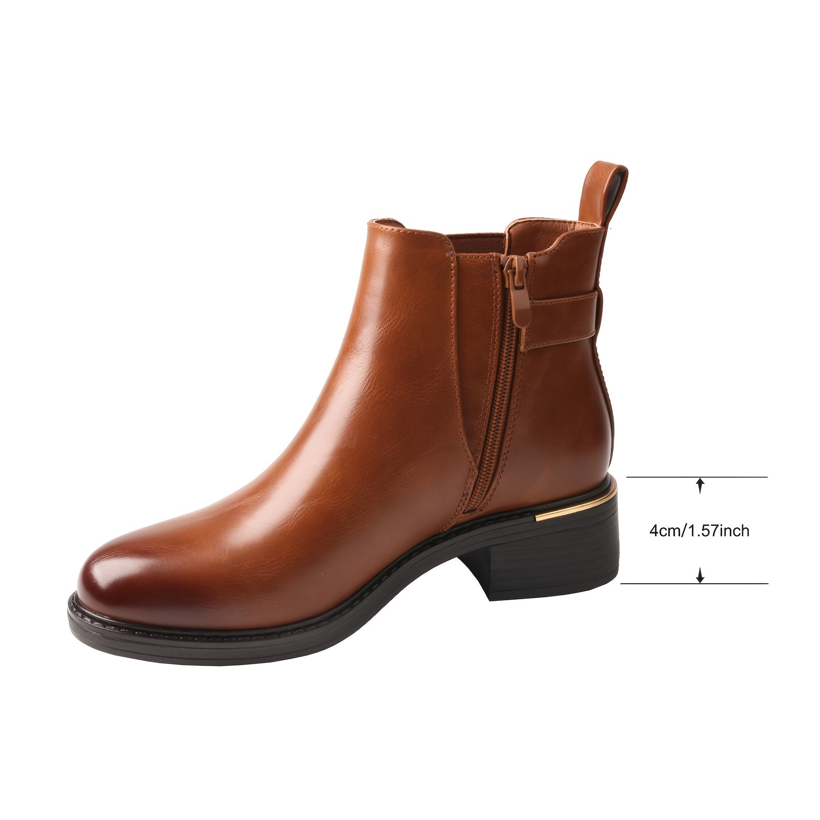 Женские кожаные короткие сапоги до середины икры в стиле casual с боковой молнией и толстым каблуком