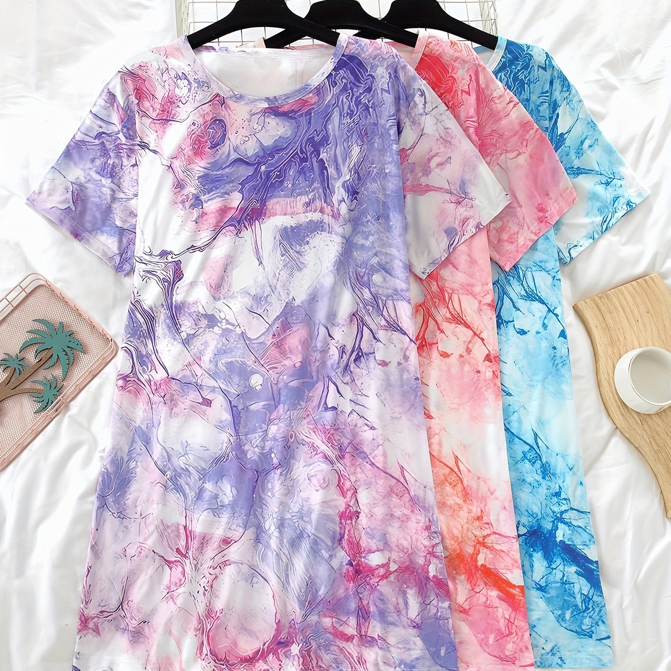 Women Leopard Print Short Sleeve Dresses Polyester Elastane Nightwear