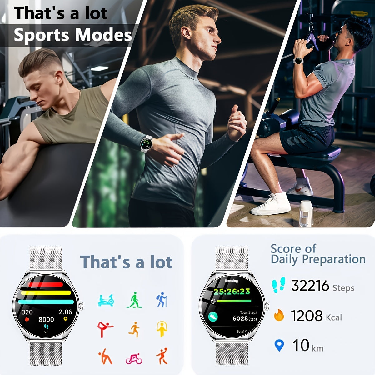 Ultra-Thin Smart Watch with Call Function Stainless Steel Fitness Tracker 100+ Sport Modes