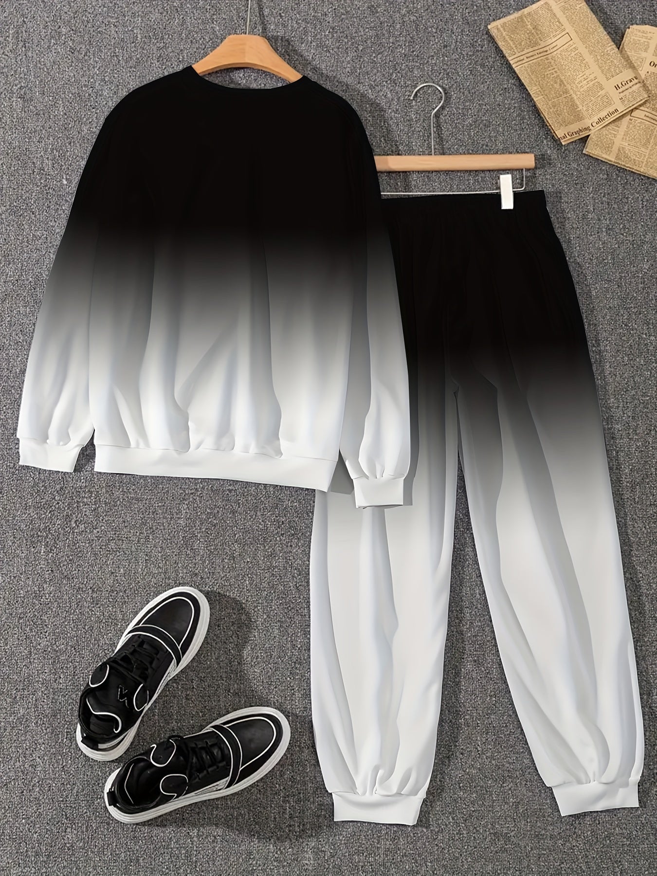 Men's Polyester Tracksuit Set with Crew Neck Printed Sweatshirt and Joggers Lounge Wear