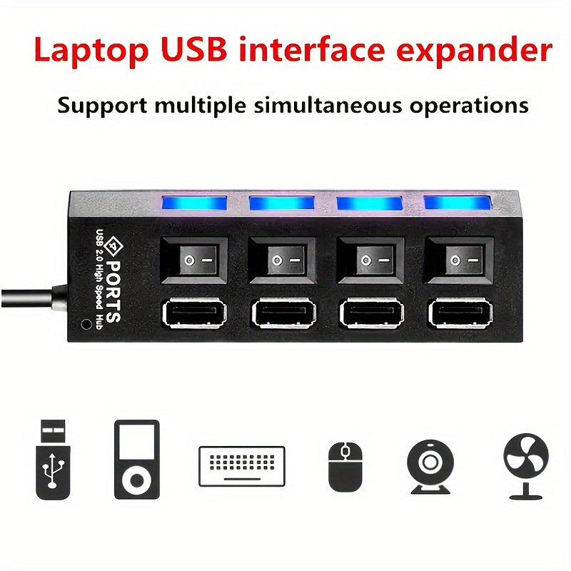 High-Speed USB 2.0 Hub 4/7 Ports with Power Adapter and 30cm Cable Black or White