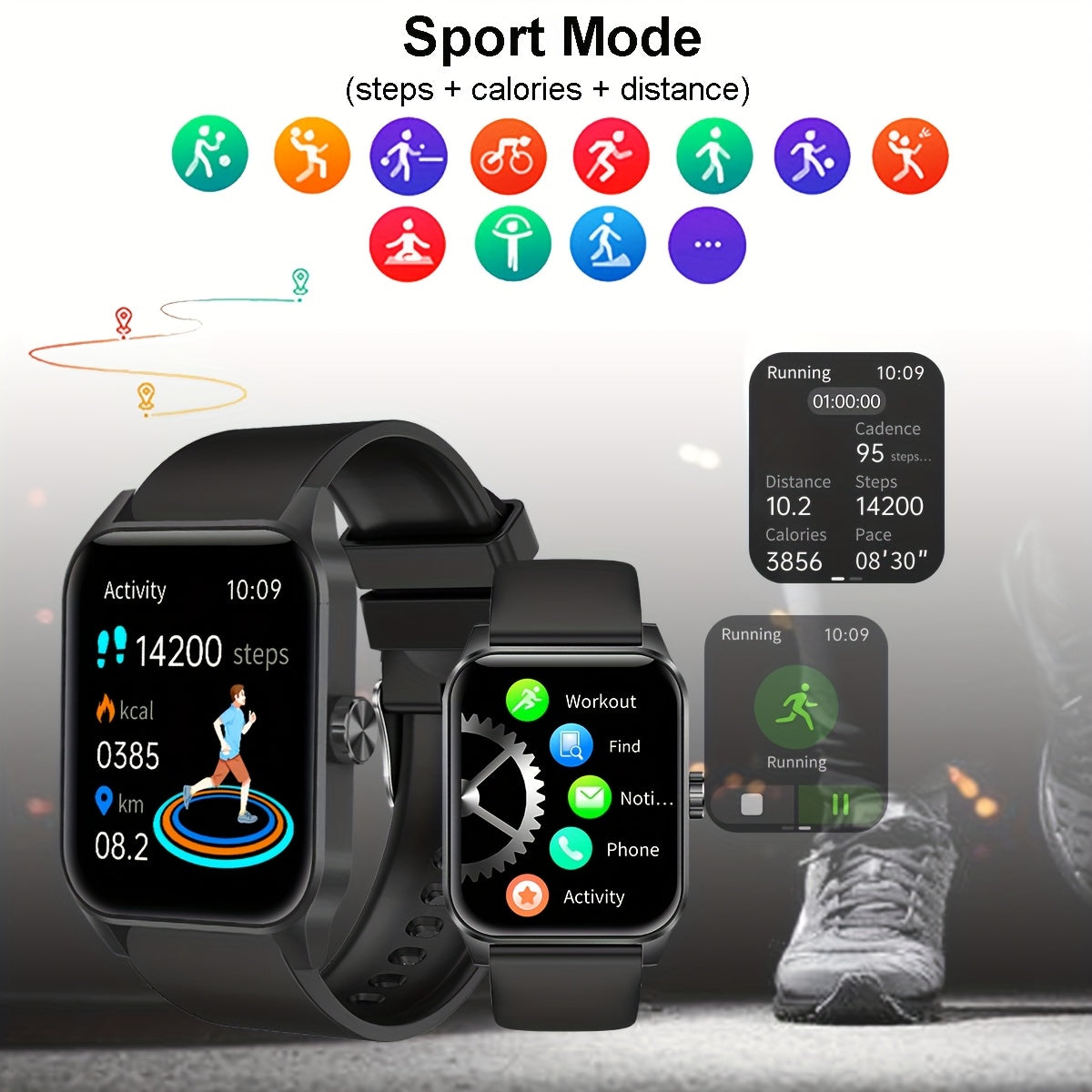 Men's Smartwatch 4.7cm HD Touch Screen Waterproof Pedometer Message Call Compatibility