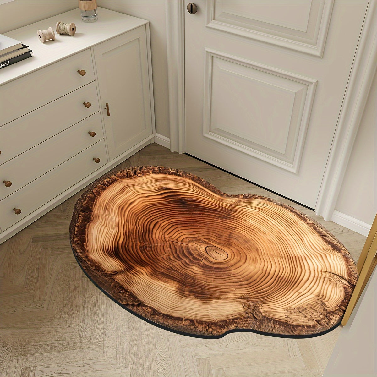 Wood Grain Tree Ring Doormat Non-Slip Rubber Back Flame Resistant Indoor Floor Mat