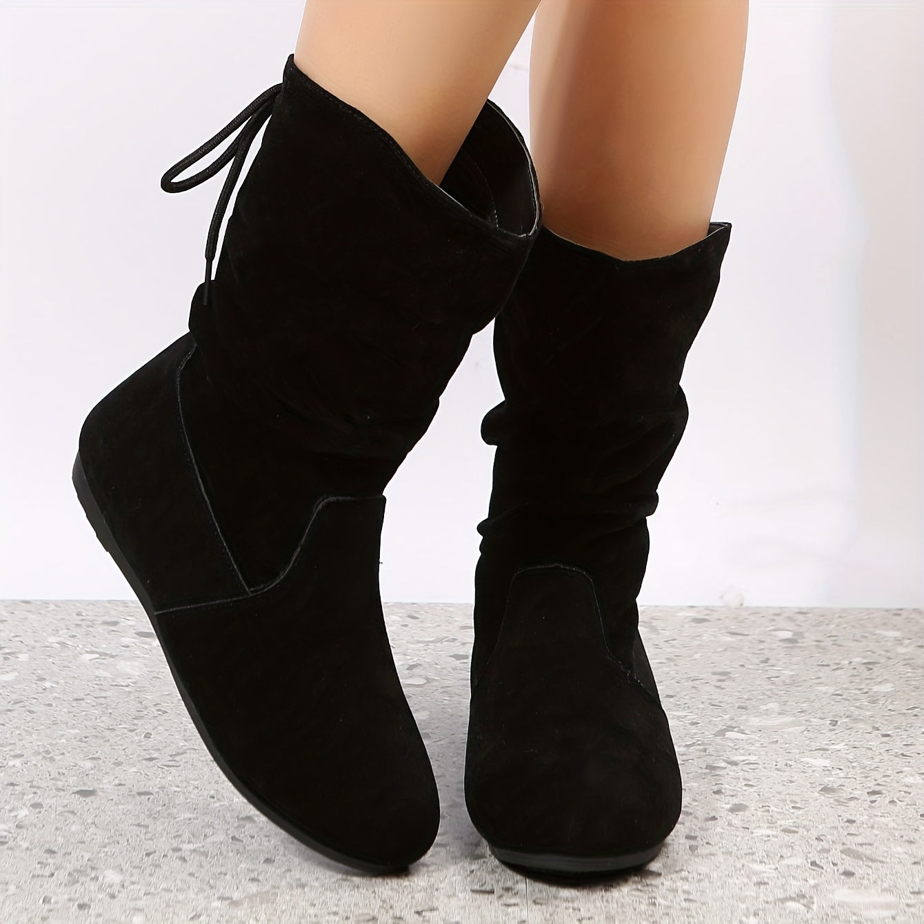 Women's Lace-Up Flat Boots with Round Toe Non-Slip Rubber Sole Solid Color