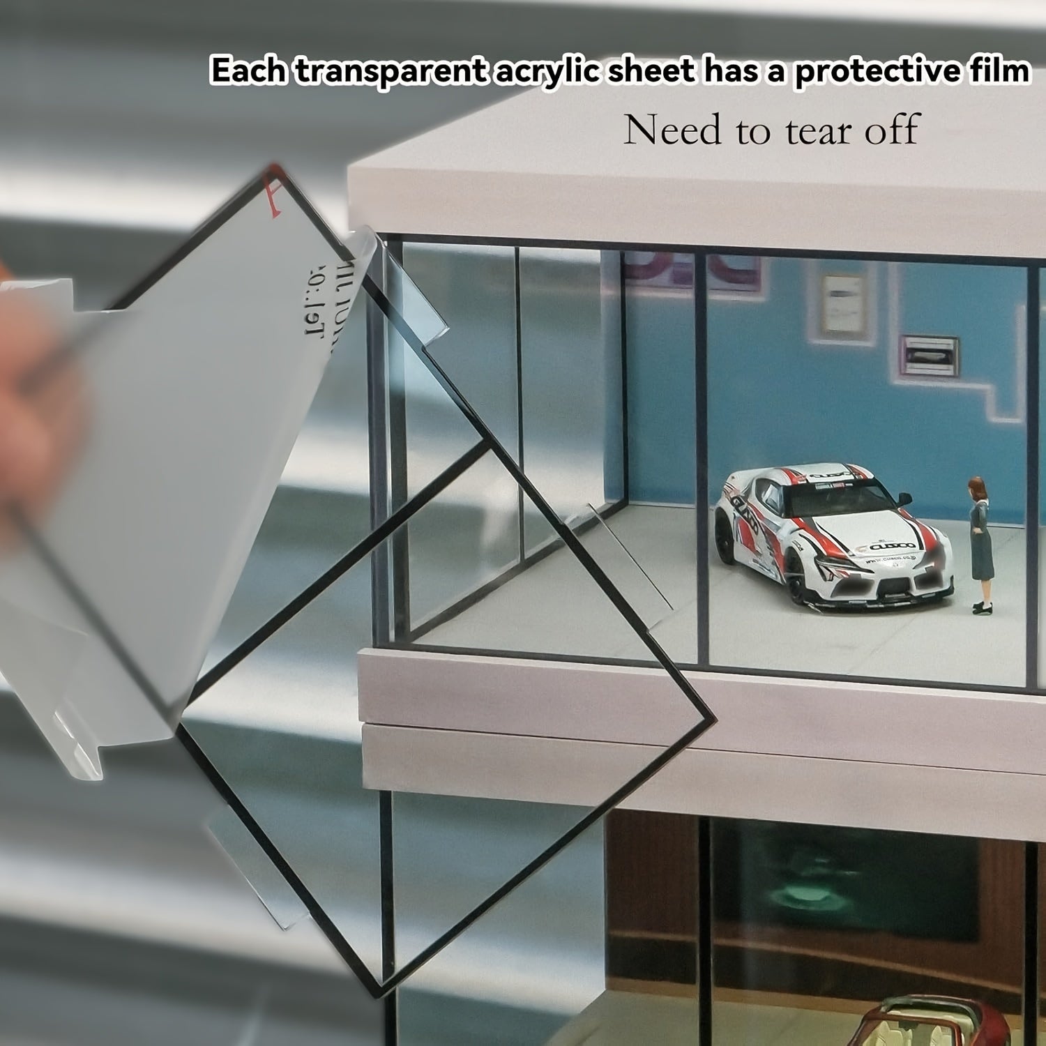 1/64 Scale Acrylic Car Model Display Case with Dust Cover and Lighting Effects for Collectibles