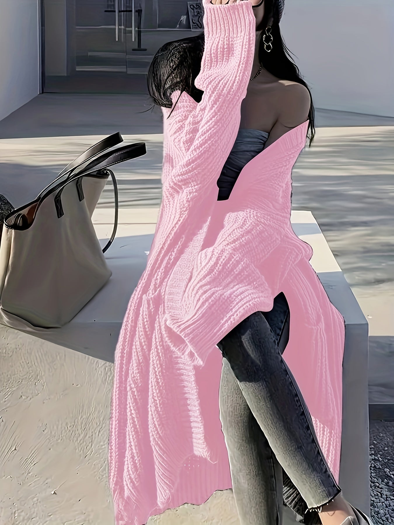 Ayollar uchun tasodifiy, uzun yengli ochiq oldi kardigan.