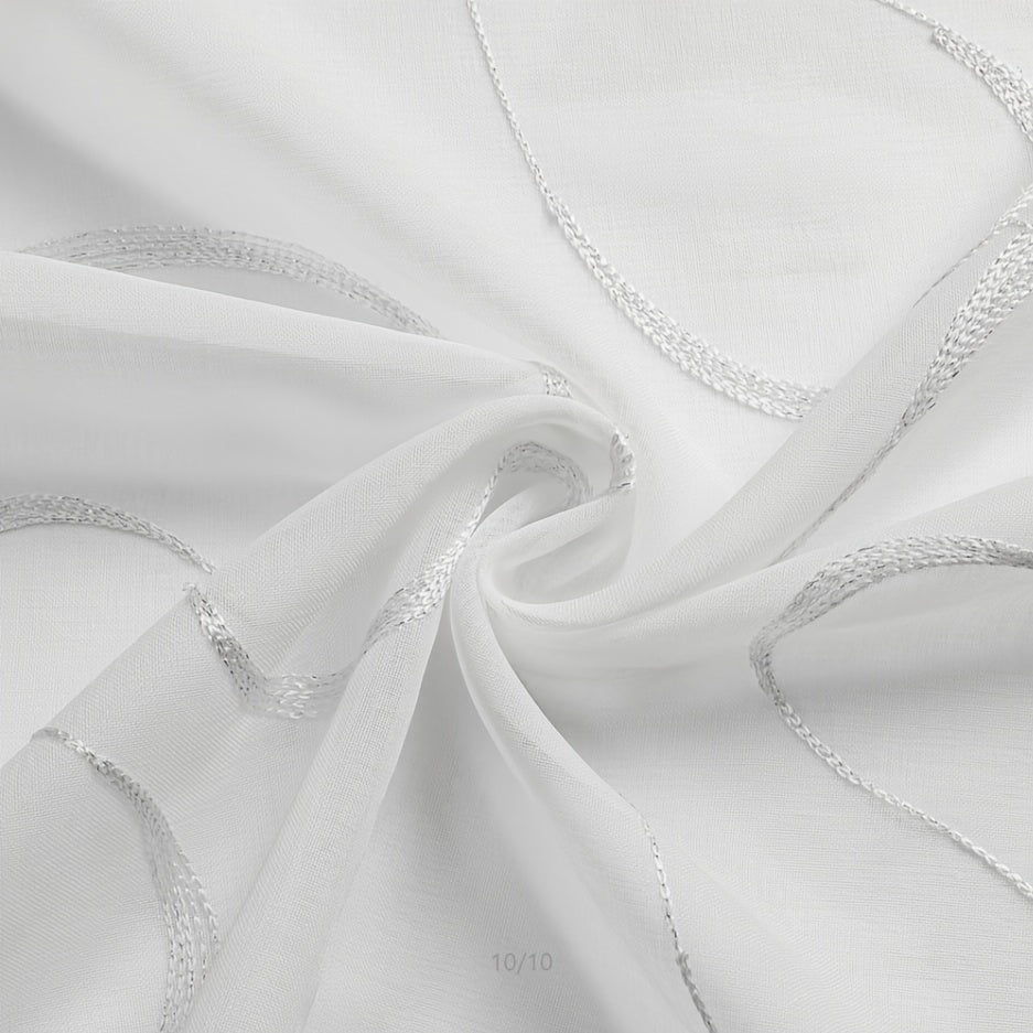 White Grommet Top Sheer Curtains with Embroidered Trellis for Living Room and Bedroom