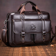 Men's Leather Briefcase with Multiple Compartments and Adjustable Shoulder Strap Coffee