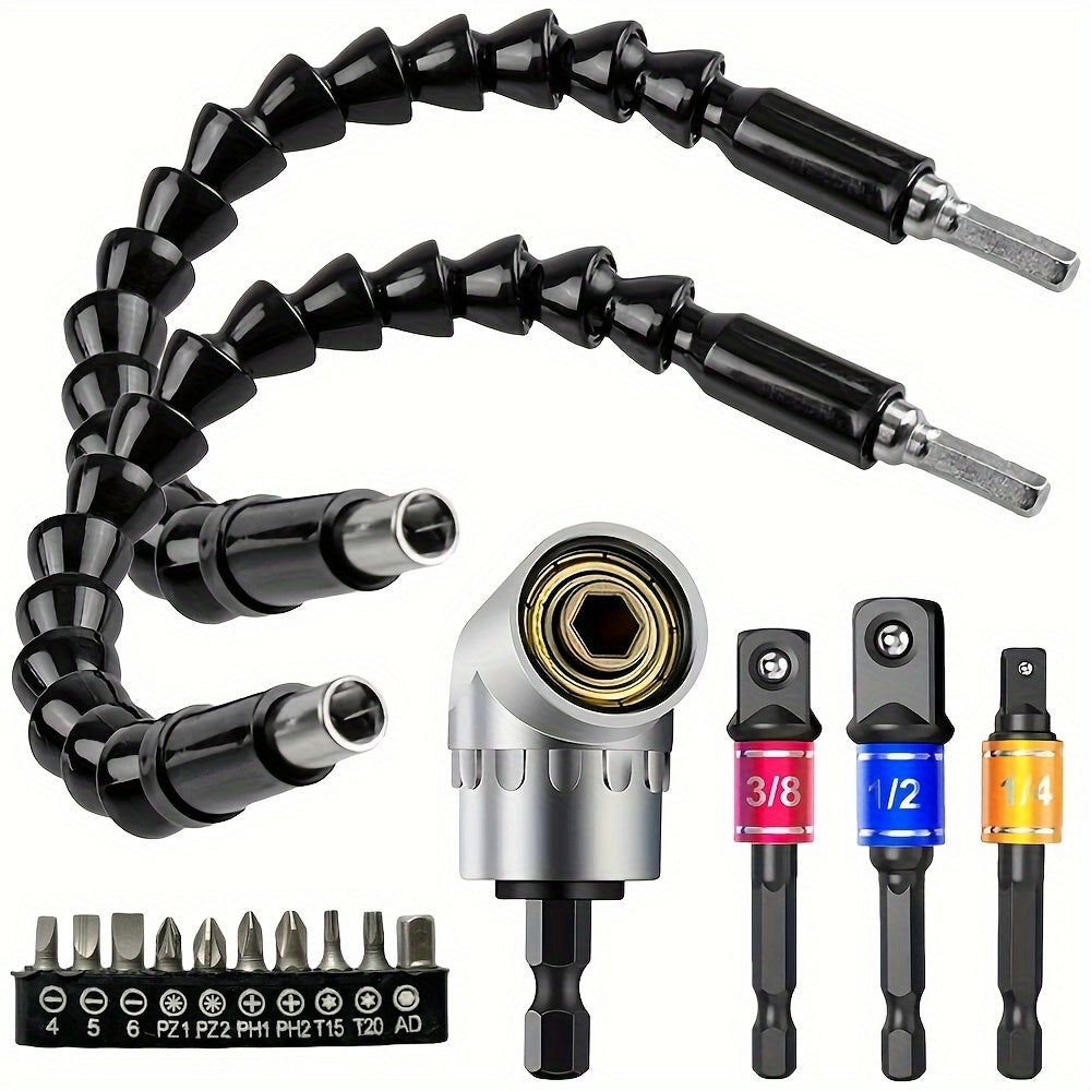 Гибкий набор удлинителей для сверл с шестигранным хвостовиком, универсальным гнездом и отверткой
