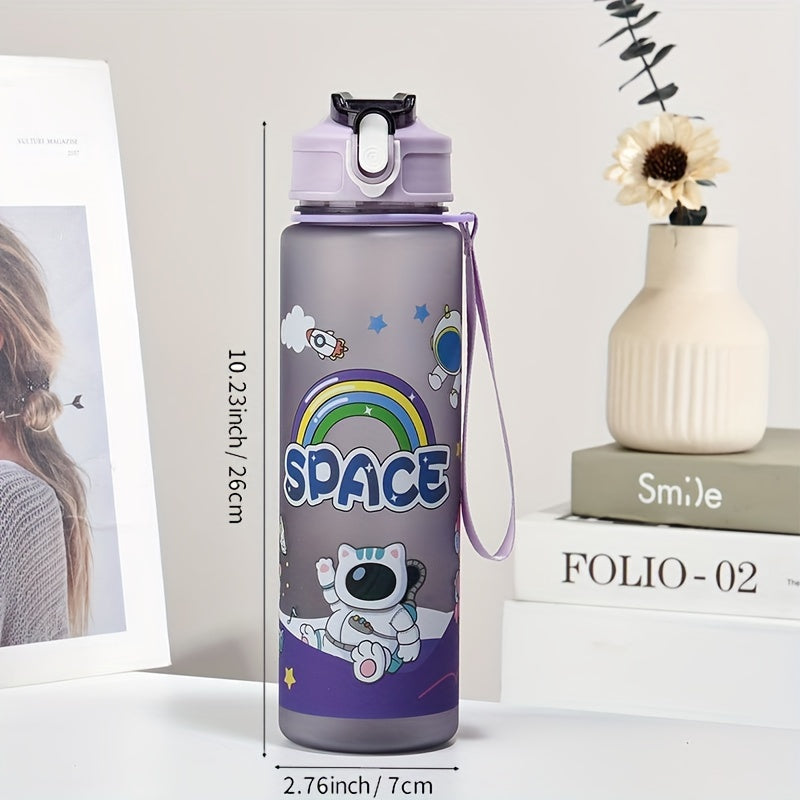 Space-Themed Astronaut Water Bottle with Straw Lightweight PVC-Free for Outdoor and Back-to-School