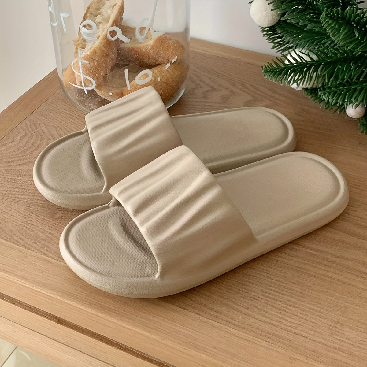 Women's EVA Slip-On Slippers, Anti-Slip, Odor-Resistant, Beige Indoor Shoes