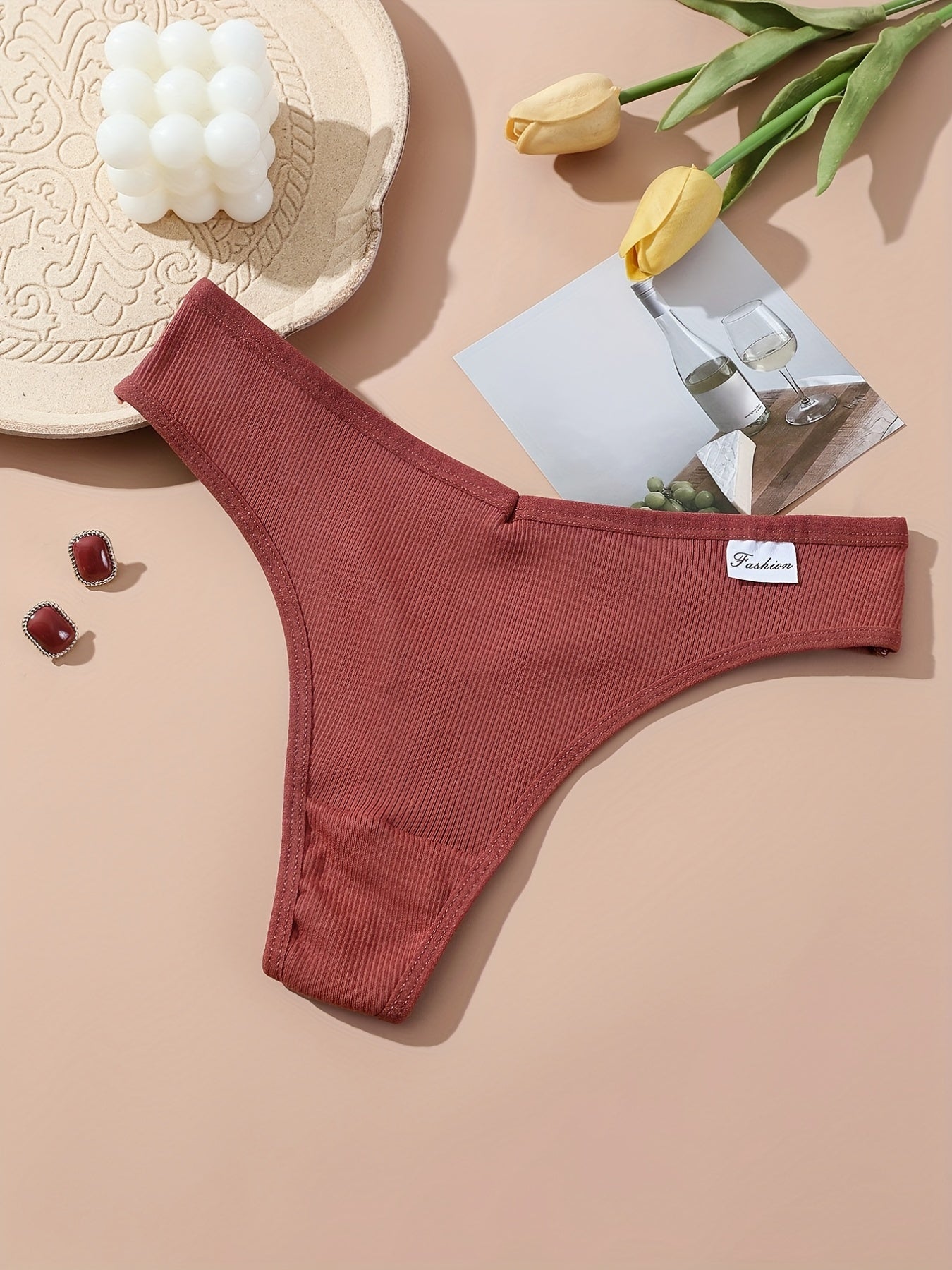 Pack de 5 tangas de cintura baja con costura acanalada para mujer y cómodas bragas sin costuras