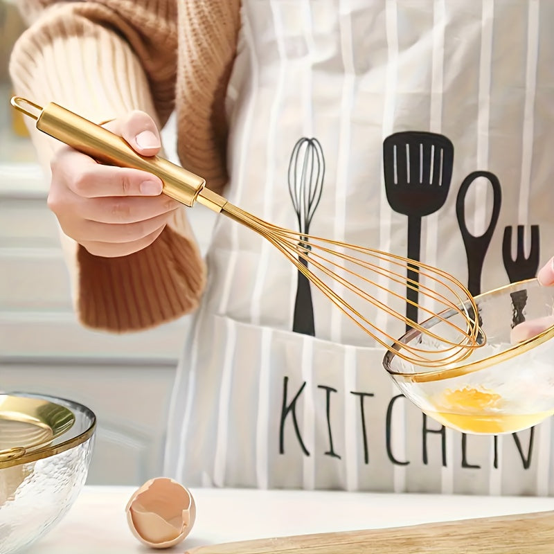 Gold Stainless Steel Whisk Handheld Egg Beater for Baking and Cooking