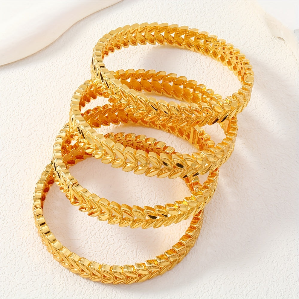 Set of 4 Copper Wheat Sheaf Bangles for Women Gold Plated Wedding Jewelry