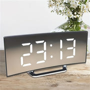LED Mirror with Clock and Alarm Dimmable USB Battery Powered for Home Decor