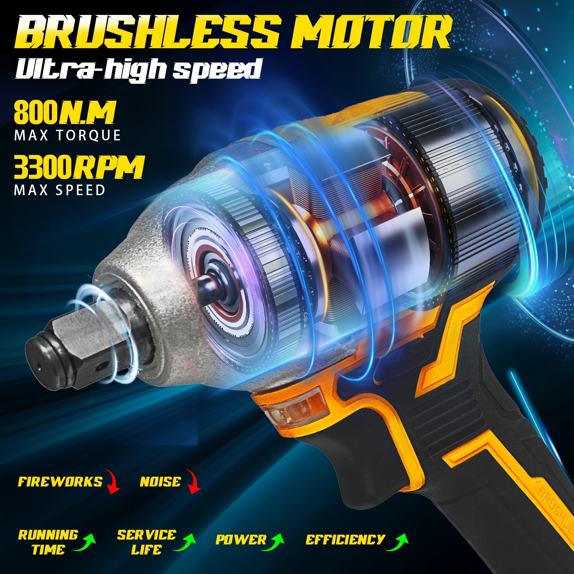 Kit de llave de impacto inalámbrica 320Nm, batería de litio de 48V, herramienta eléctrica