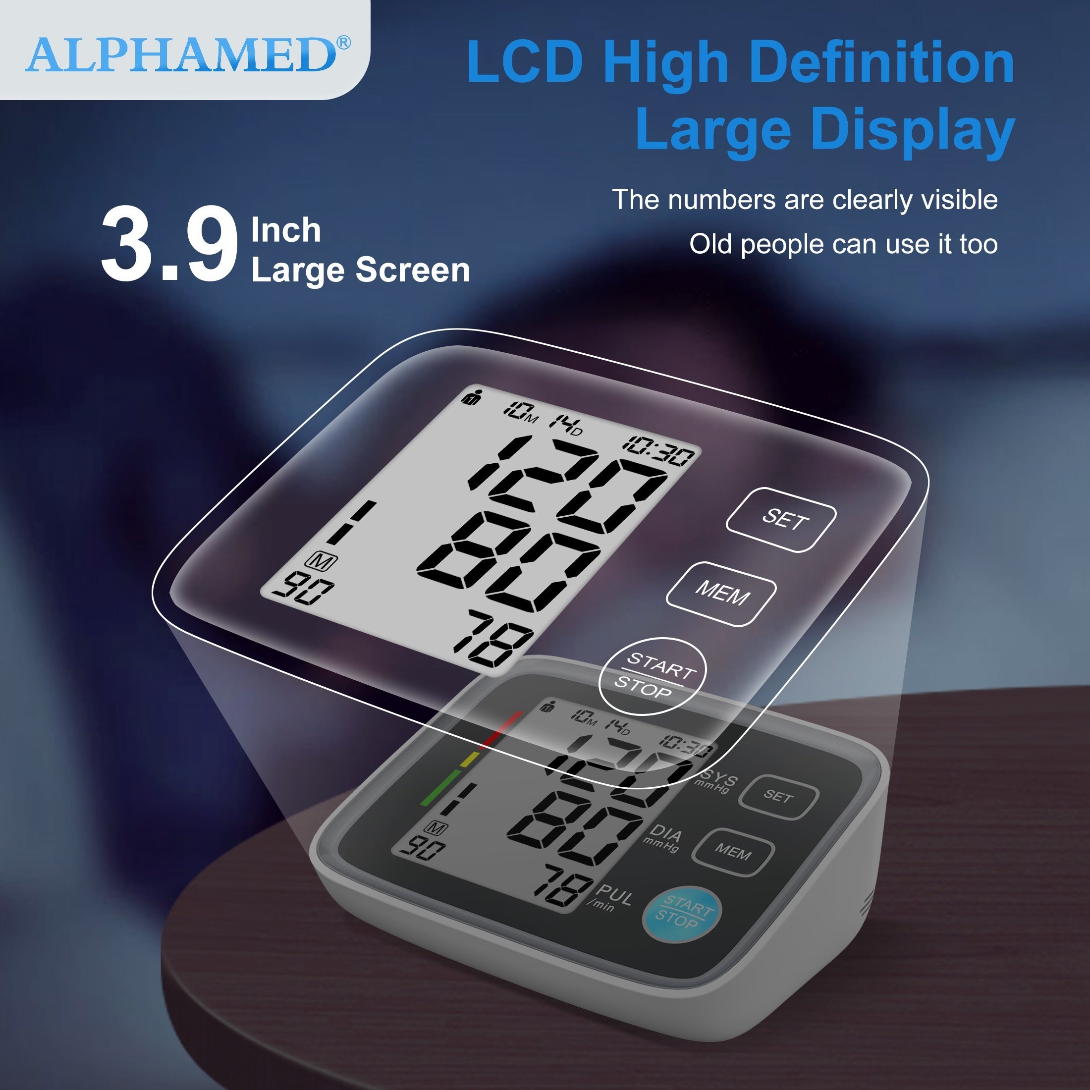 Automatic Upper Arm Blood Pressure Monitor with 22.1-43.18 cm Cuff Digital BP Machine Battery Powered