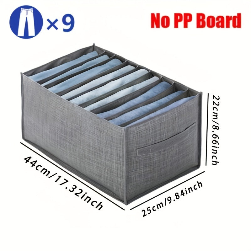 Foldable Clothing Organizer with 7 Compartments, Polyester Canvas, Transparent Mesh