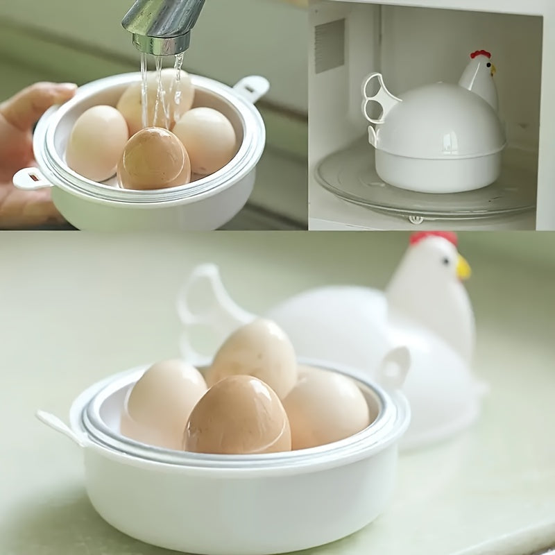Stainless Steel Egg Cooker with Chicken-Shaped Poacher and Steamer 4 Cavities