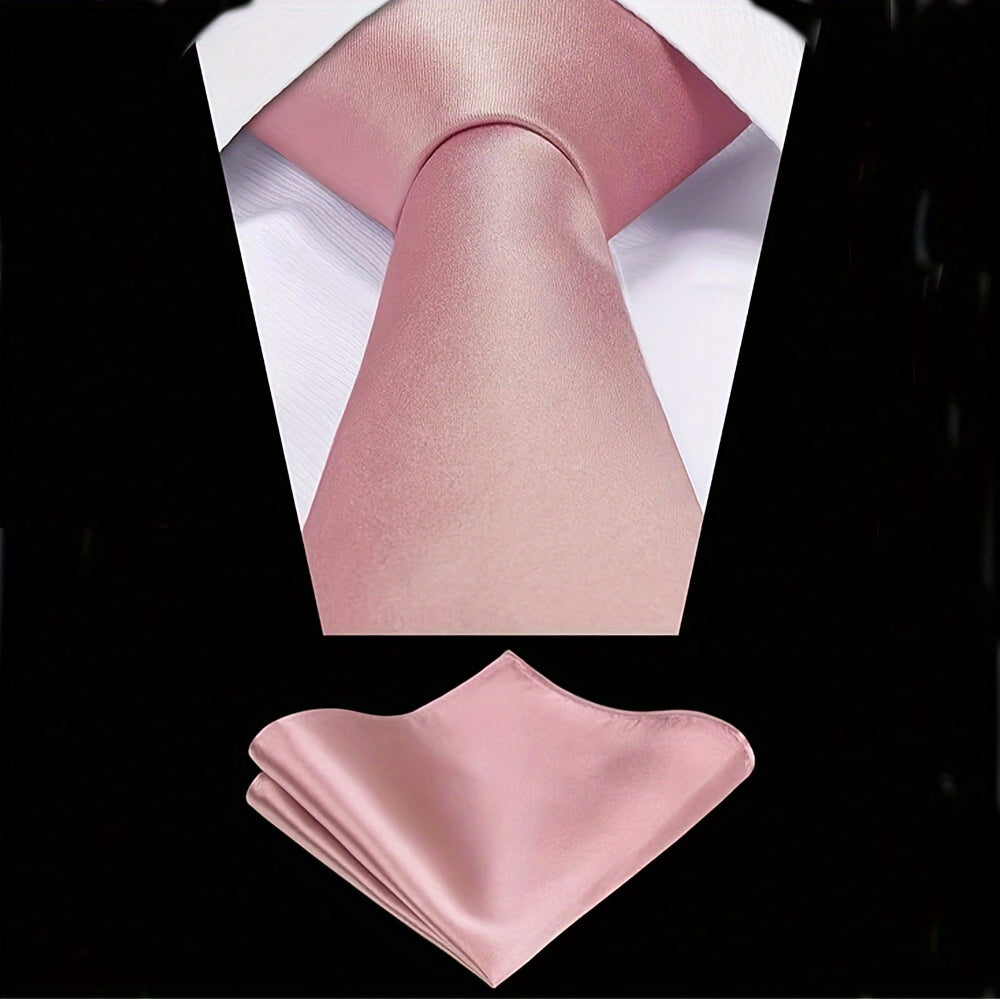 Men's Plain Color Tie and Pocket Square Set with Handkerchief and Business Tie