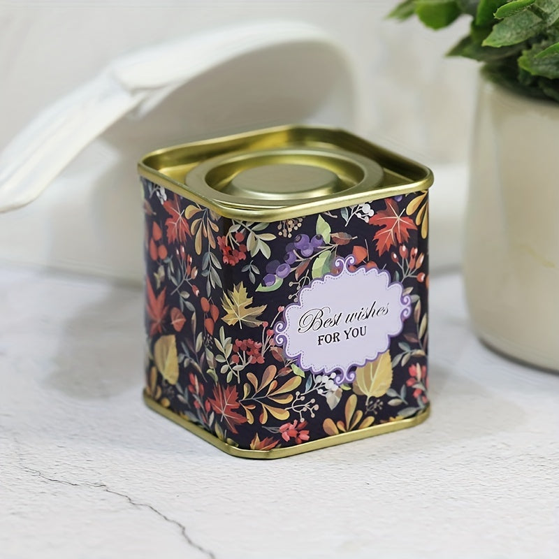 Decorative Floral Tea Storage Tin Square Canister Airtight Lid Food Safe