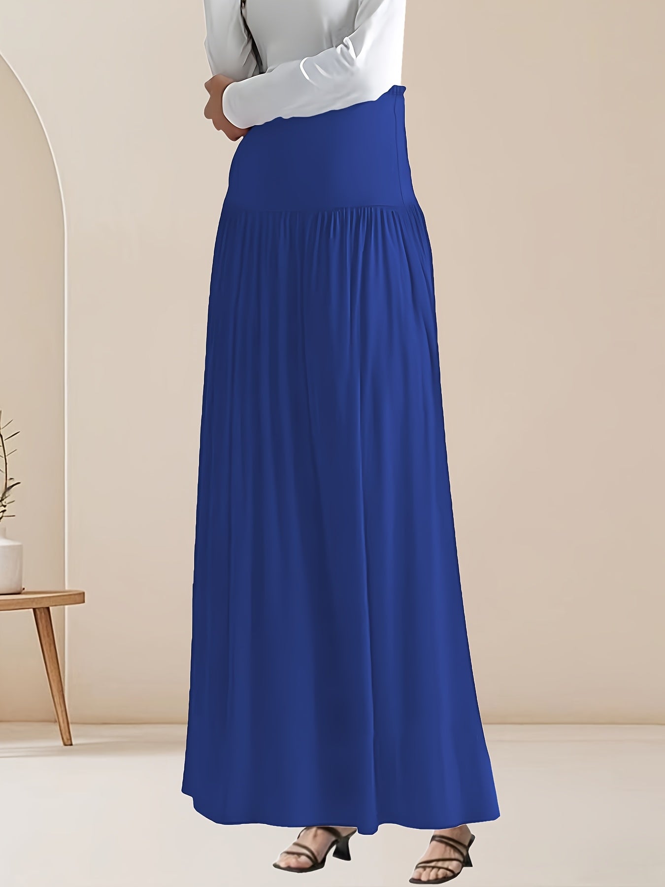 Plus Size Women's Maxi Skirt High-Waisted Long Flowy Red Casual Office Dress