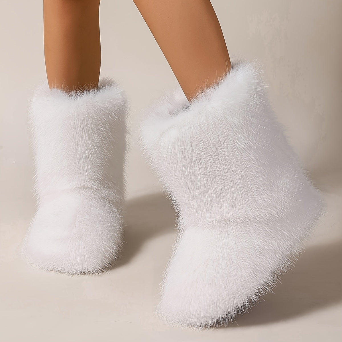 Women Faux Fur Mountain Boots Winter Mid-Calf Tall Booties