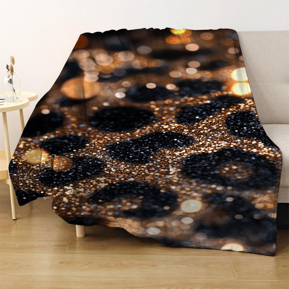 Black and Gold Leopard Print Flannel Fleece Blanket Soft Warm Throw for Sofa Bed Camping