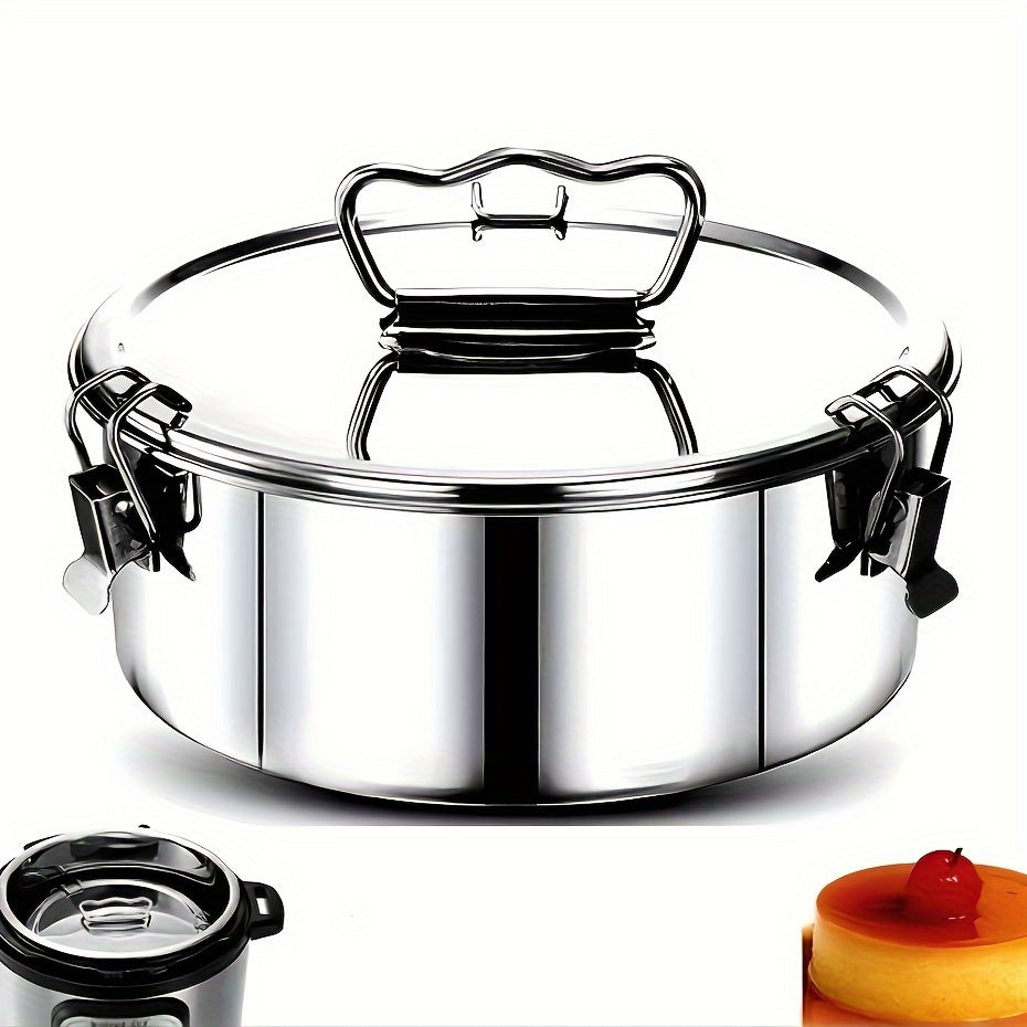 Stainless Steel Flan Mold with Lid Handle 1.5QT Bakeware for Pudding and Cupcakes