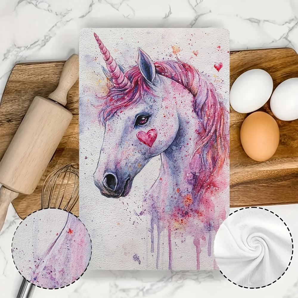 Set of 2 Soft Kitchen Towels Unicorn Love Theme 40x60cm Absorbent