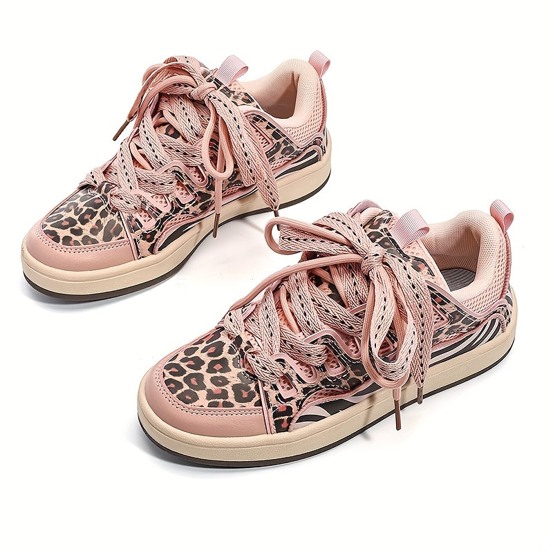 Unisex Leopard Print Low-Top Sneakers Casual Breathable Fabric EVA Sole