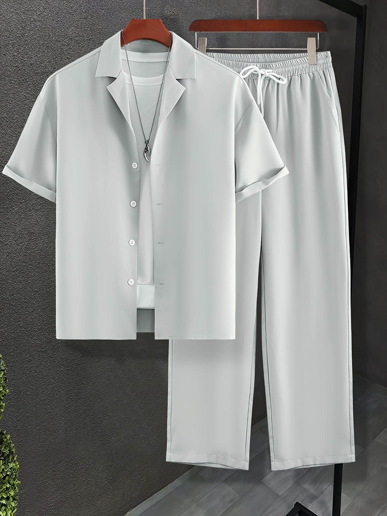 Men's Summer Outfit 2-Piece Loose Fit Shirt and Pants Casual Beach Holiday