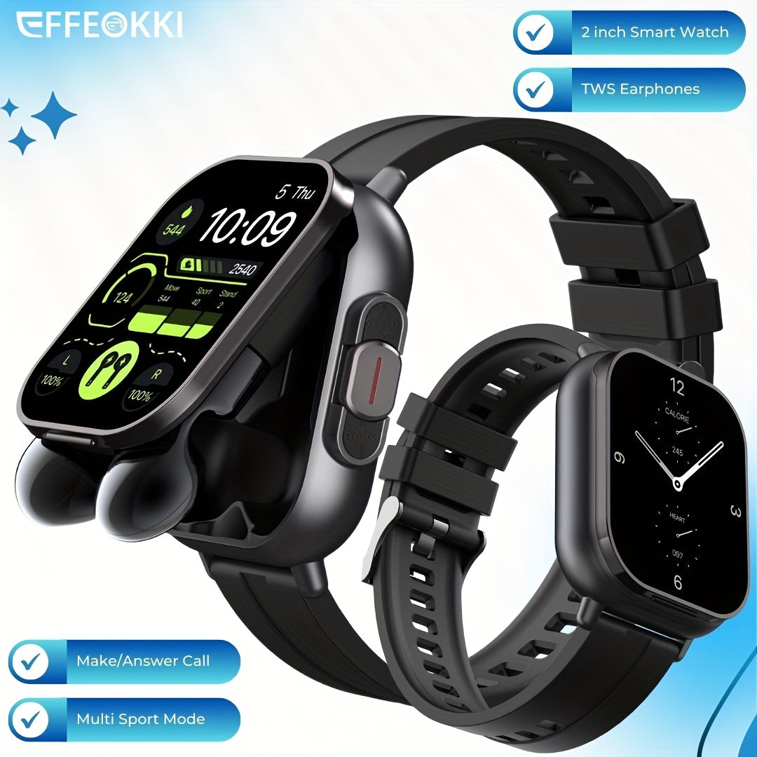 2-in-1 Smart Watch with Wireless Earbuds 5.11cm Touch Screen Pedometer Multi-Sport