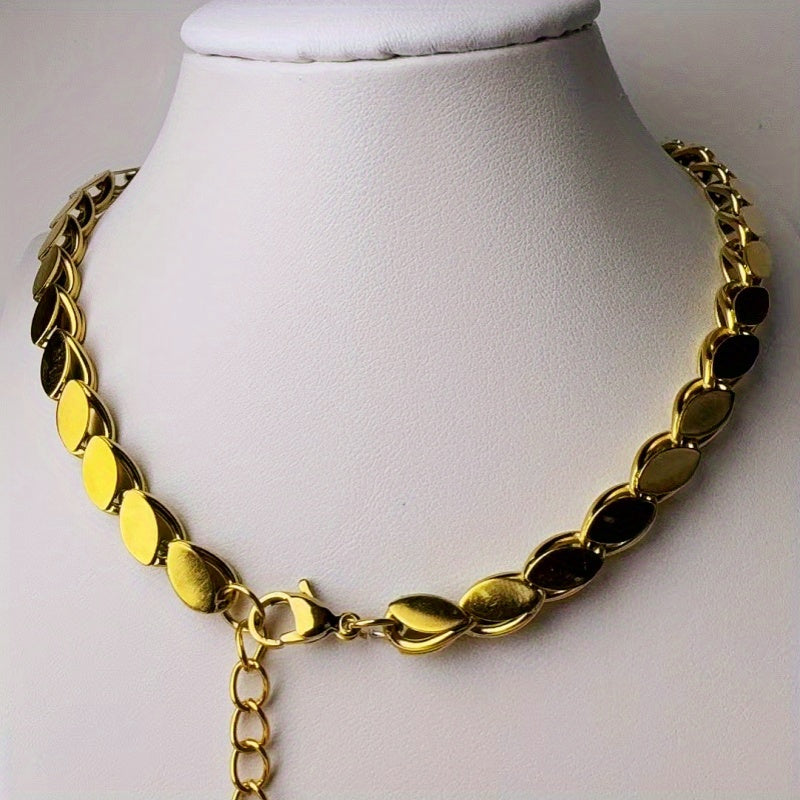 Gold-Plated Wheat Chain Necklace for Women Hip-Hop Style Stainless Steel