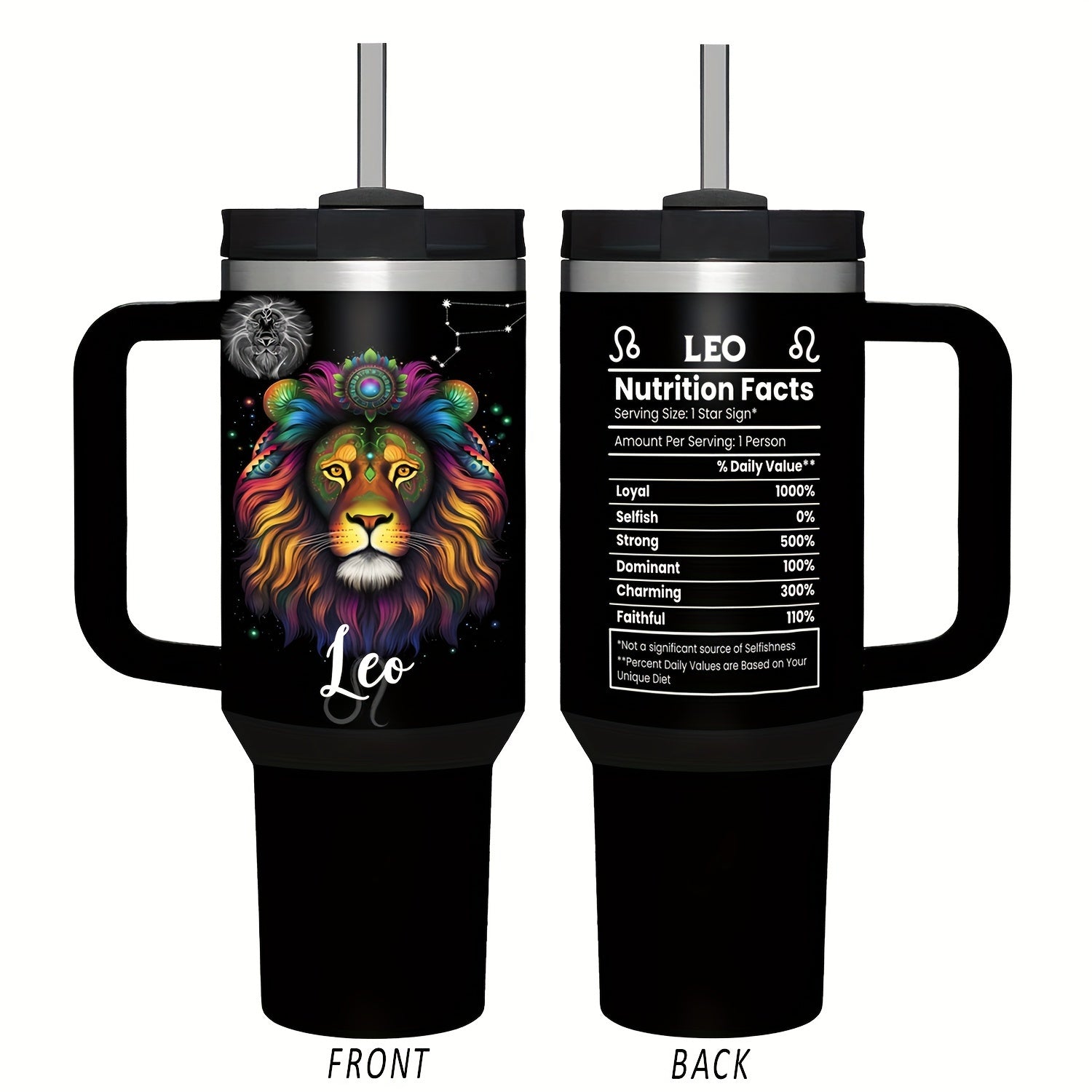 Vaso de acero inoxidable Zodiac de 40oz con asa y pajilla, a prueba de fugas, libre de BPA, taza de café de astrología para hombres y mujeres