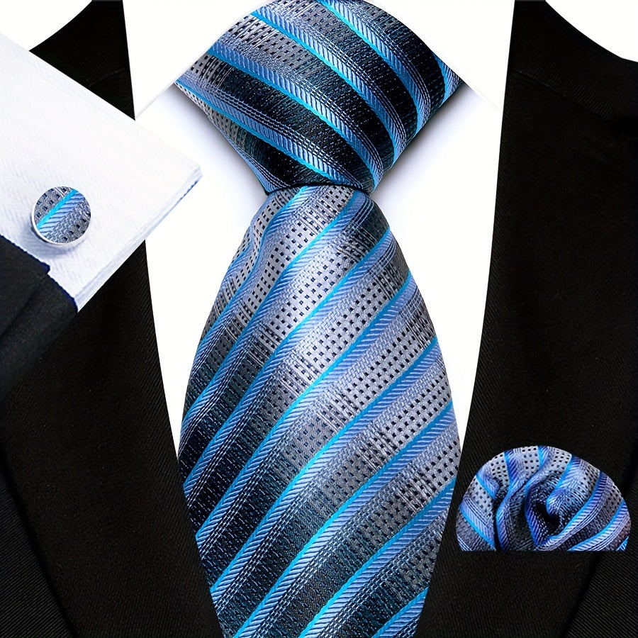 Men's Plaid Pattern Tie Pocket Scarf Cuff Set for Suits Gift