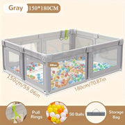 Kids Playpen 150x180cm with Safety Net and Zipper Includes 50 Play Balls and 4 Kid's Rings Indoor Outdoor