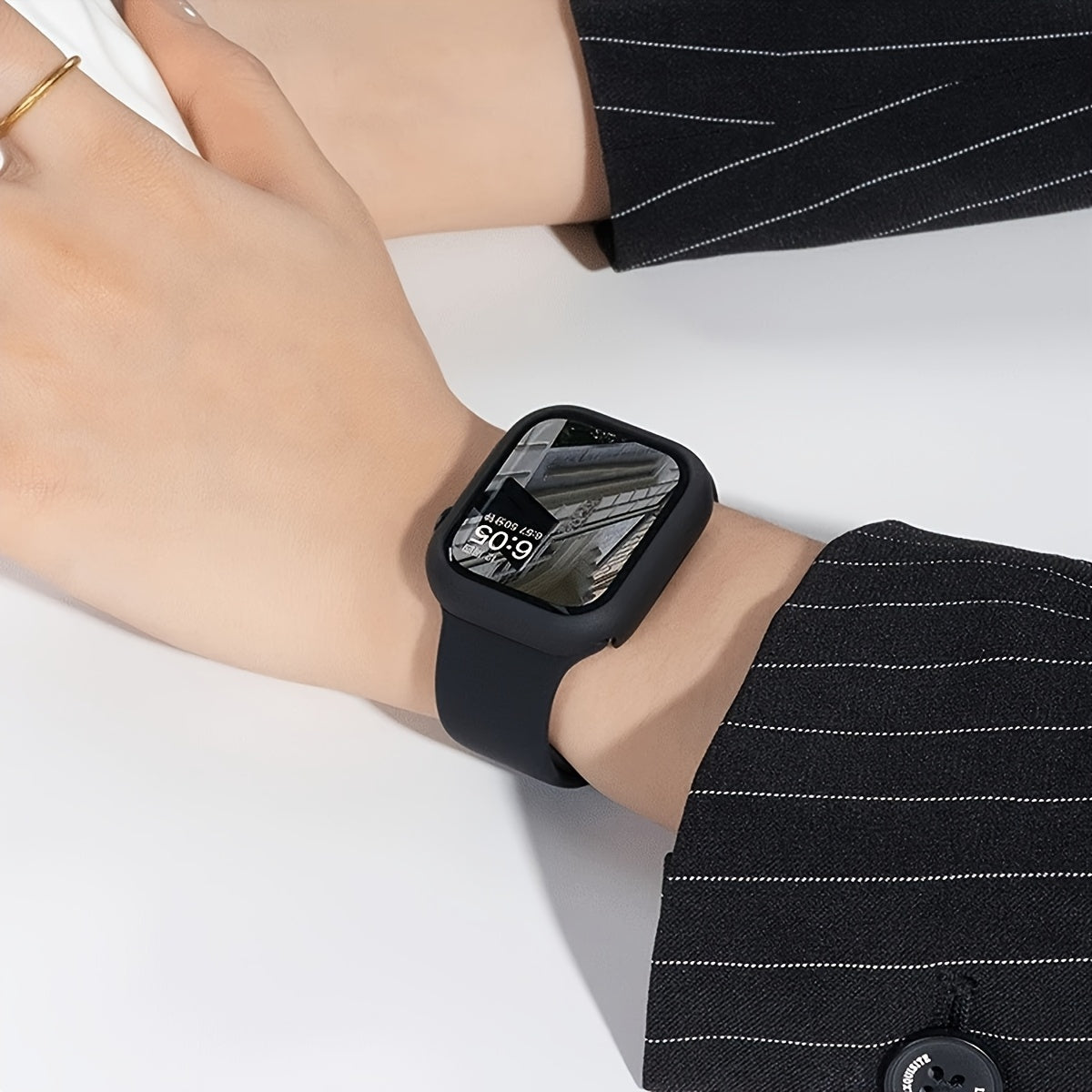 Silicone Watch Strap and Tempered Glass Case Set for Men Women Compatible with Apple Watch Series 38mm 40mm 41mm 42mm 44mm 45mm 49mm