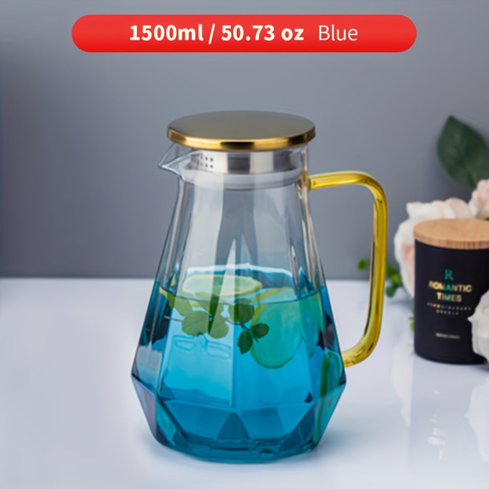 1500ml Geometrik shisha pitcher, qopqog'li, issiqlikka chidamli, issiq va sovuq ichimliklar uchun